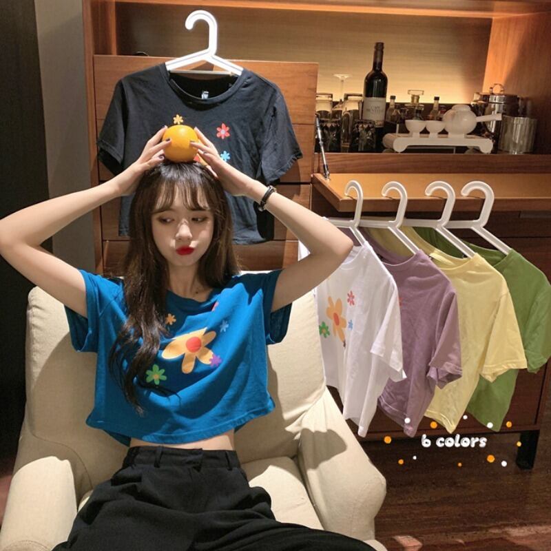 2020年夏バージョンの新しい年齢を減らす花がへその緒の短いルーズな半袖Tシャツトップスを露出 1号婦人76292444746