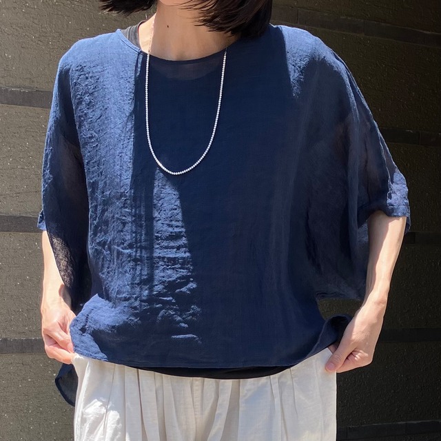 〈再入荷〉リネンガーゼプルオーバー　ネイビー　Sa-Rah