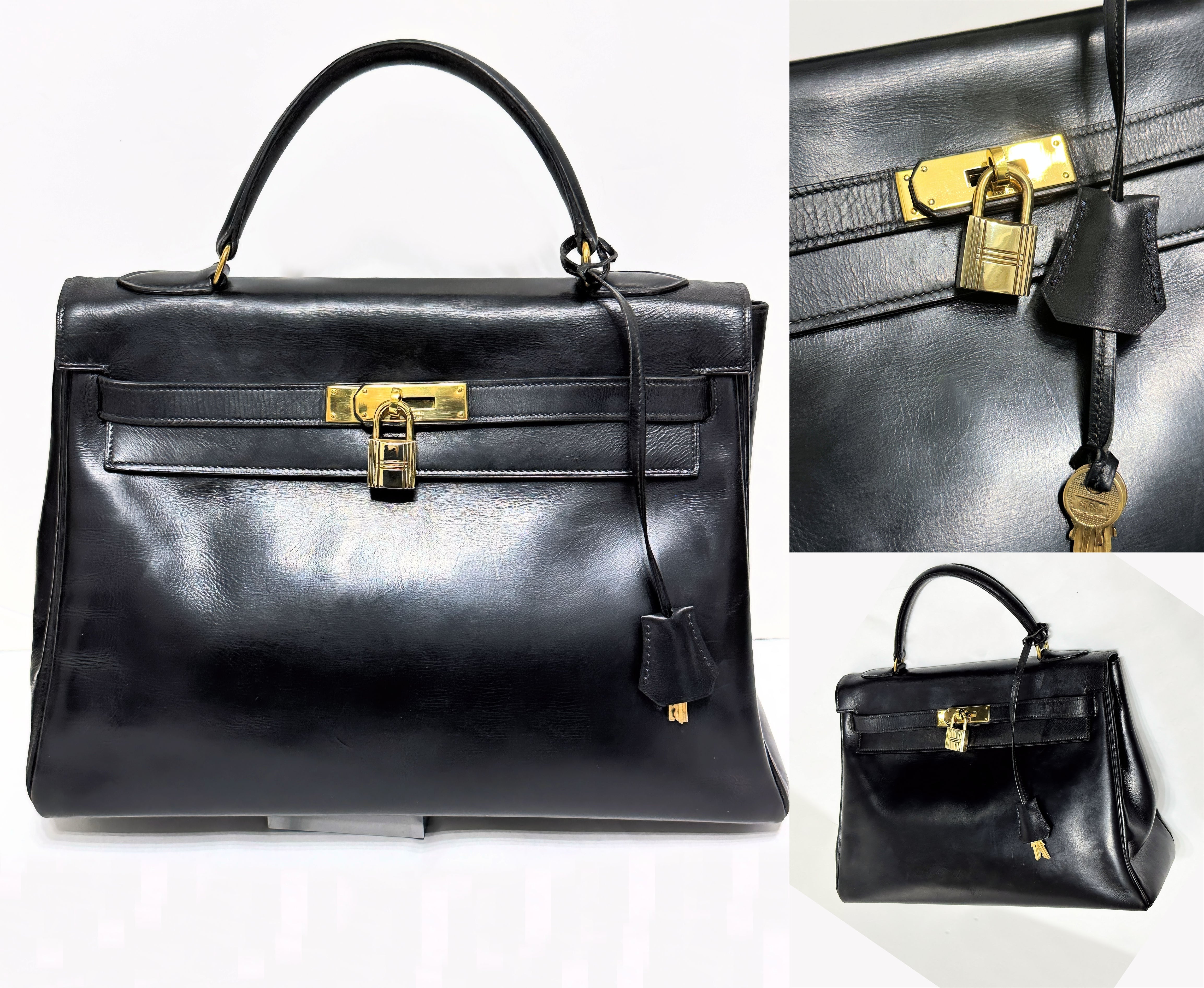 HERMES エルメス ケリー 32 ボックスカーフ レザー ブラック ゴールド