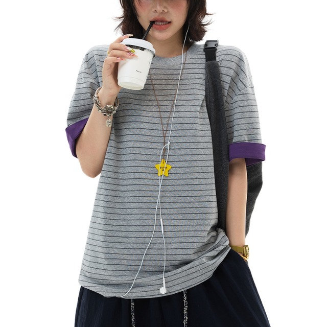 color-point border short-sleeved tee　カラーポイントボーダー半袖ティー　J1908