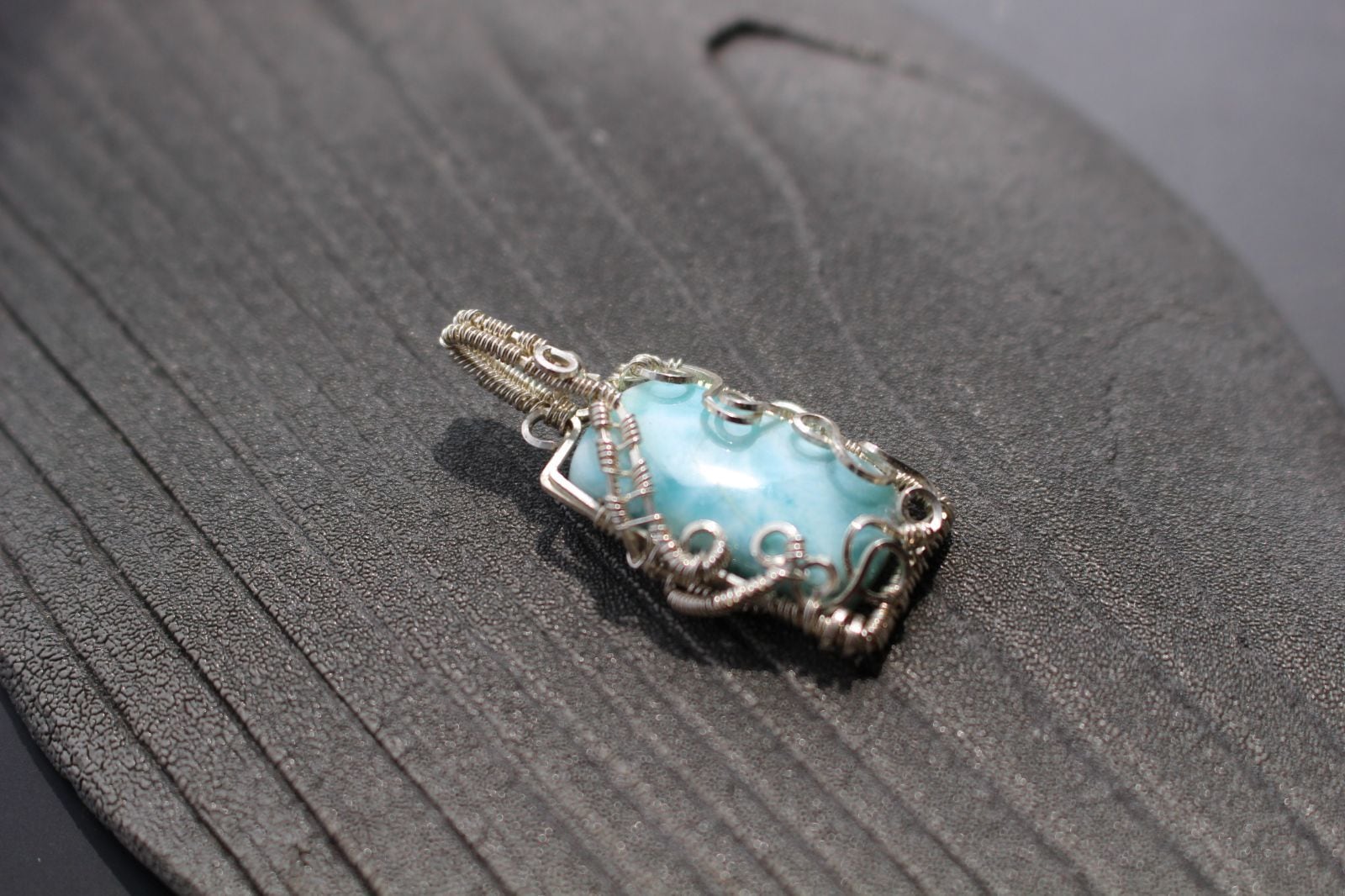 Larimar silver925 wirewrapping pendant