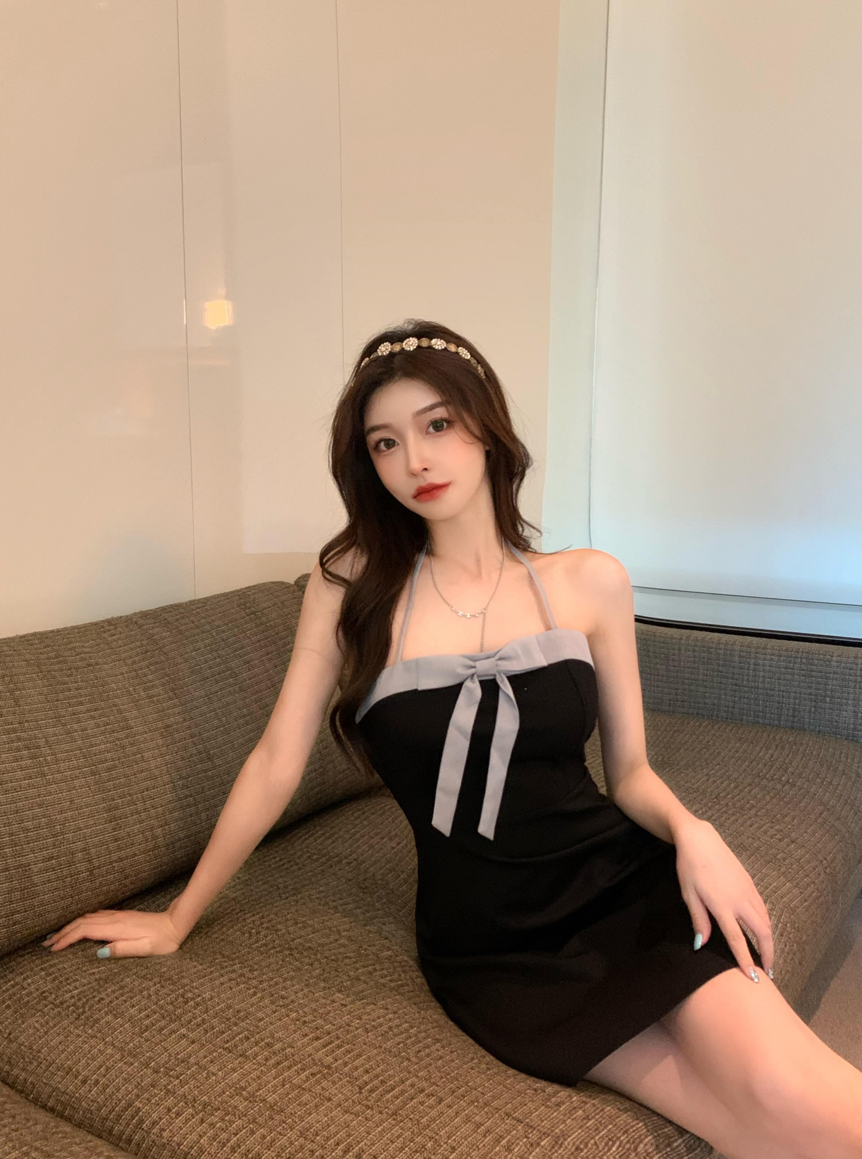 ドレス ショートスカート サマースタイルブラック リボン 夏物 ピュア ブラックストロベリース47387302532