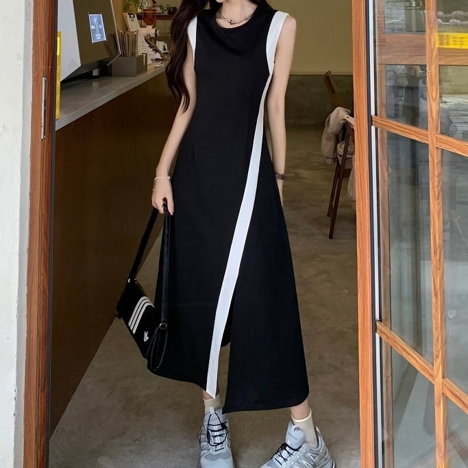 期間限定の激安セール 新作 ロングスカート ワンピース 黒 美脚 韓国 ドレス スリット