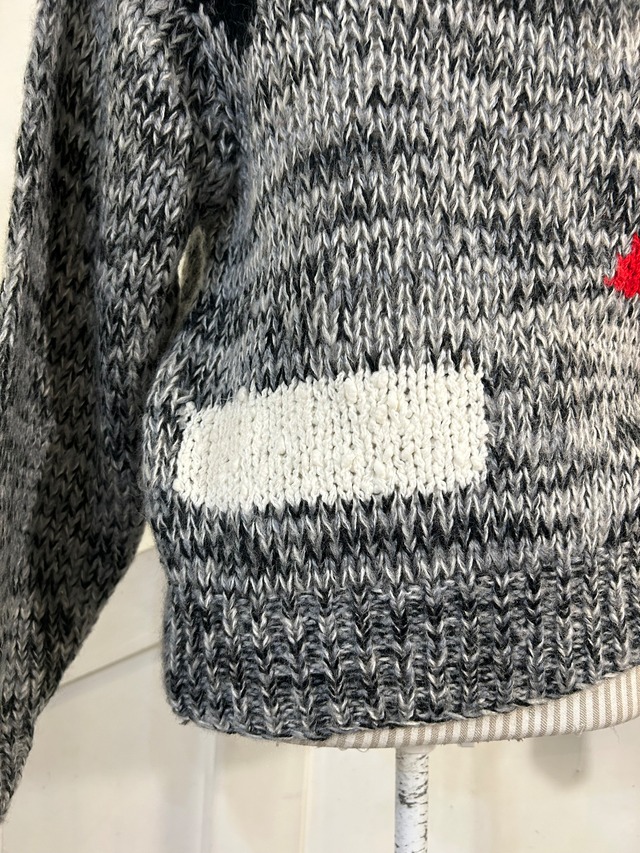 black red pattern gray hand knit sweater