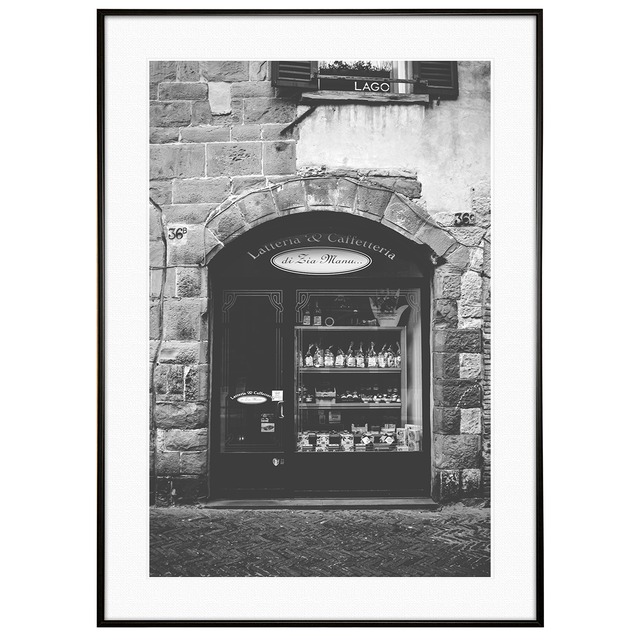イタリア写真 ベルガモにあるカフェ インテリアモノクロアートポスター額装  AS3668