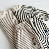 韓国子供服 / VIVID-I / 26Autumn / ストライプベア セットアップ / 女子服 / 秋服 *XS~JM*