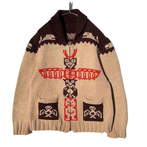 Vintage Cowichan Sweater Totem Pole Thunderbird [1950s-]