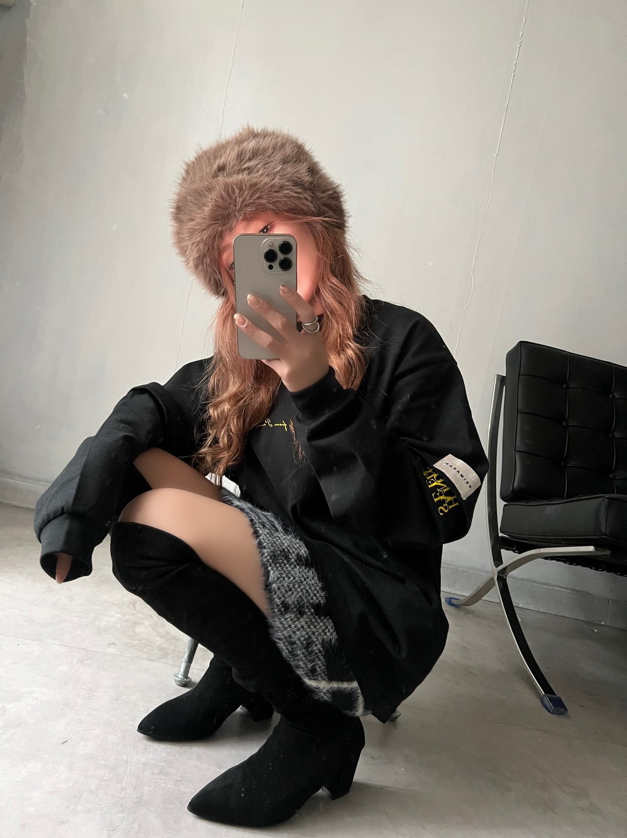 【HIDE AND SEEK 24-25NEW/REVAIVAL】Patch layered designロンTスウェット／ブラック