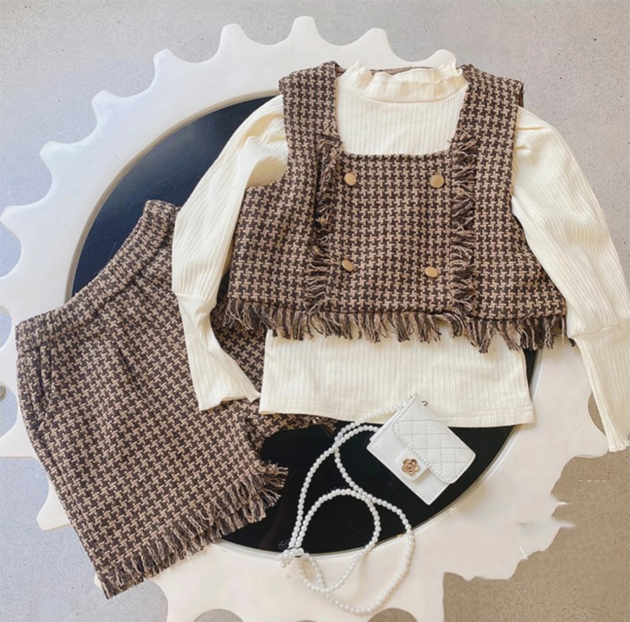 千鳥柄 セットアップ 女の子 秋冬服 長袖 カットソー | ⭐︎Ruann⭐︎