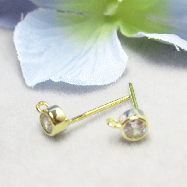 CZ付き  S925  ピアスポスト YG  M