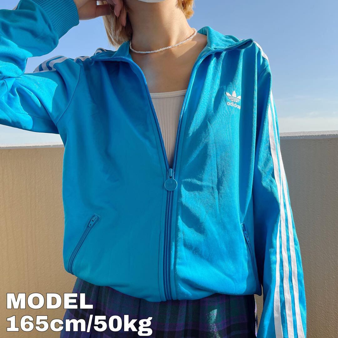adidas アディダス トラックジャケット 水色 青 トレフォイル ロゴ刺繍 