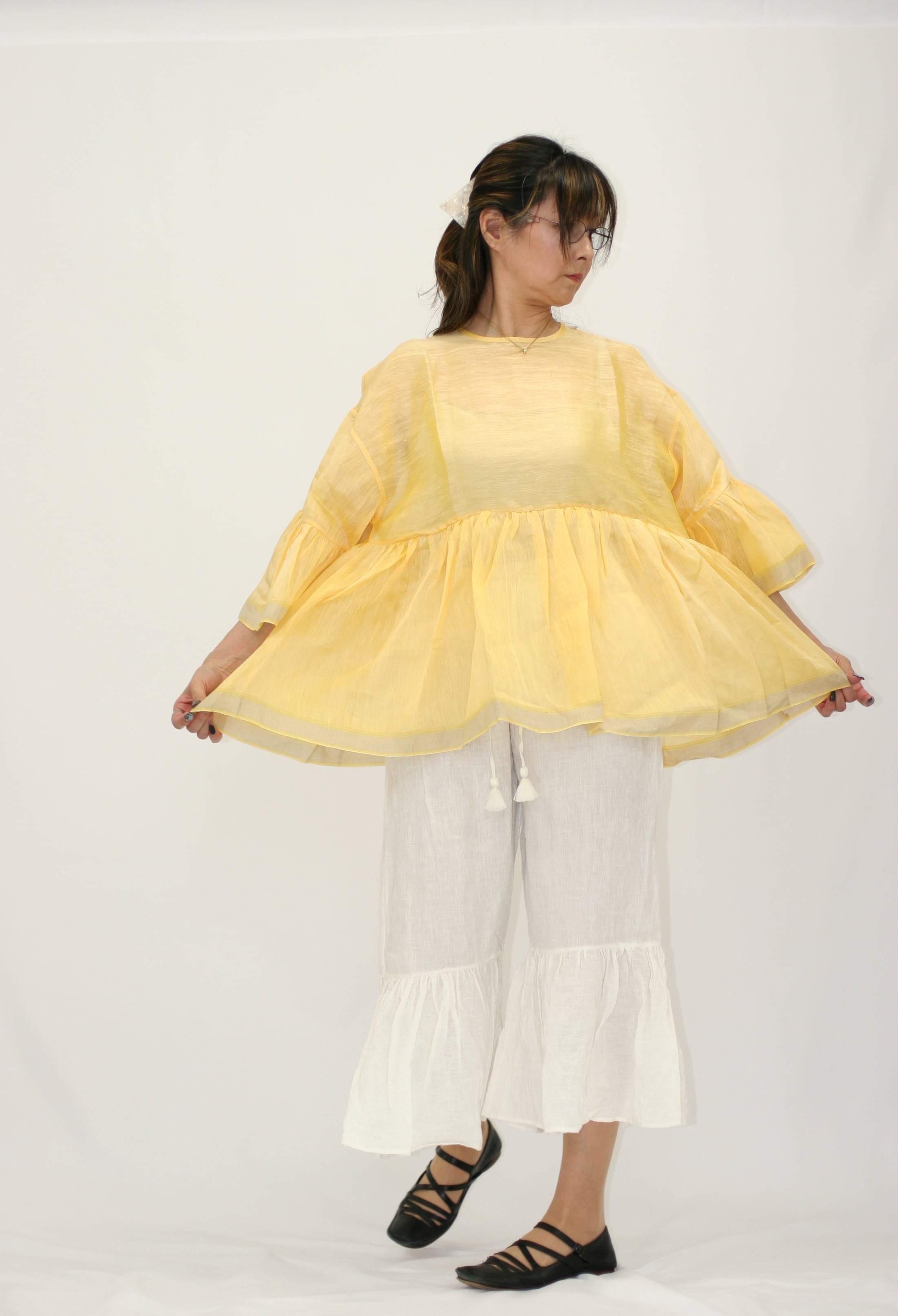 TOWAVASE シルクコットン 3重衿ブラウス/ ivory TOWAVASE(トワヴァーズ）Leavers blouse シルクコットン 3重衿ブラウス