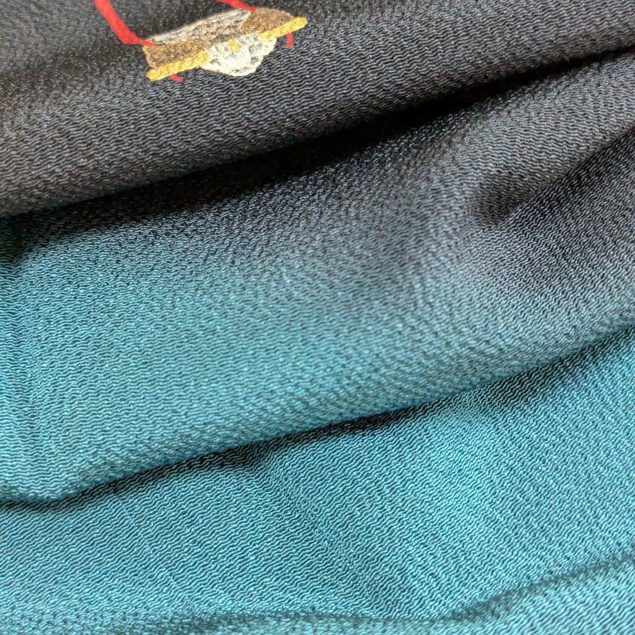 しつけ糸付き】裄長 未使用 付下げ 袷 ちりめん 三日月にふくろうが