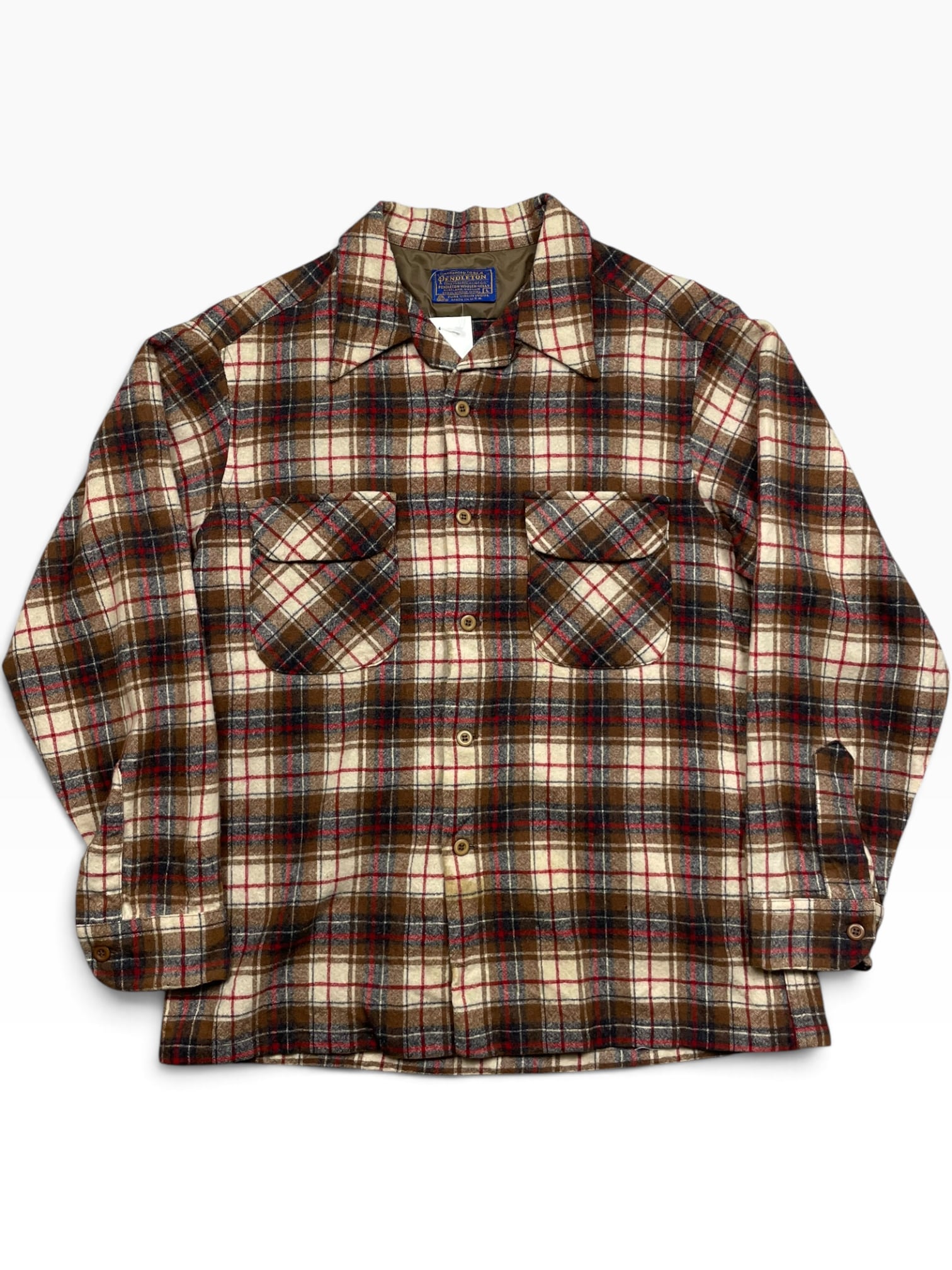《L》PENDLETON ペンドルトン ボードシャツ 開襟 両胸ポケット 小穴有り チェック柄 USA製 70年代 vintage no.10632