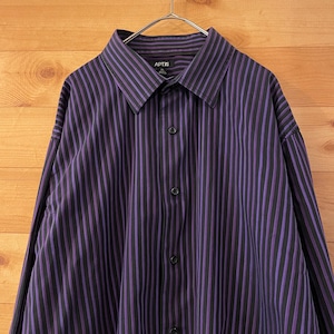 【APT.9】ストライプシャツ 紫黒 長袖シャツ XL オーバーサイズ US古着
