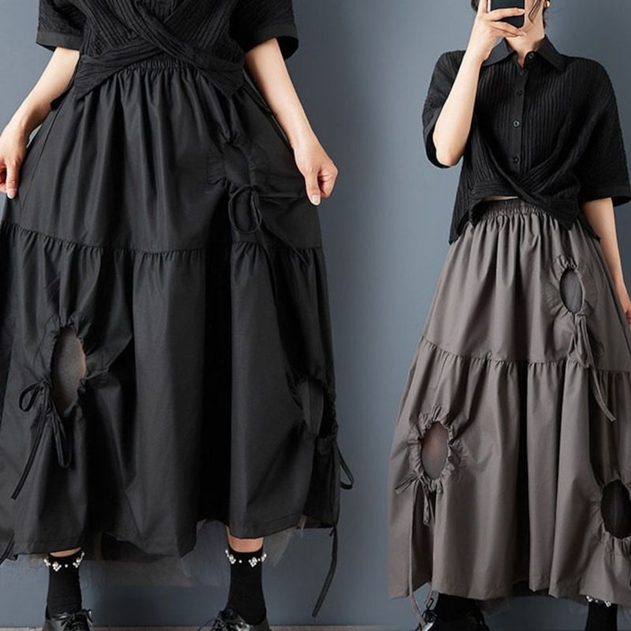 ドローストリング ティアード スカート 00377