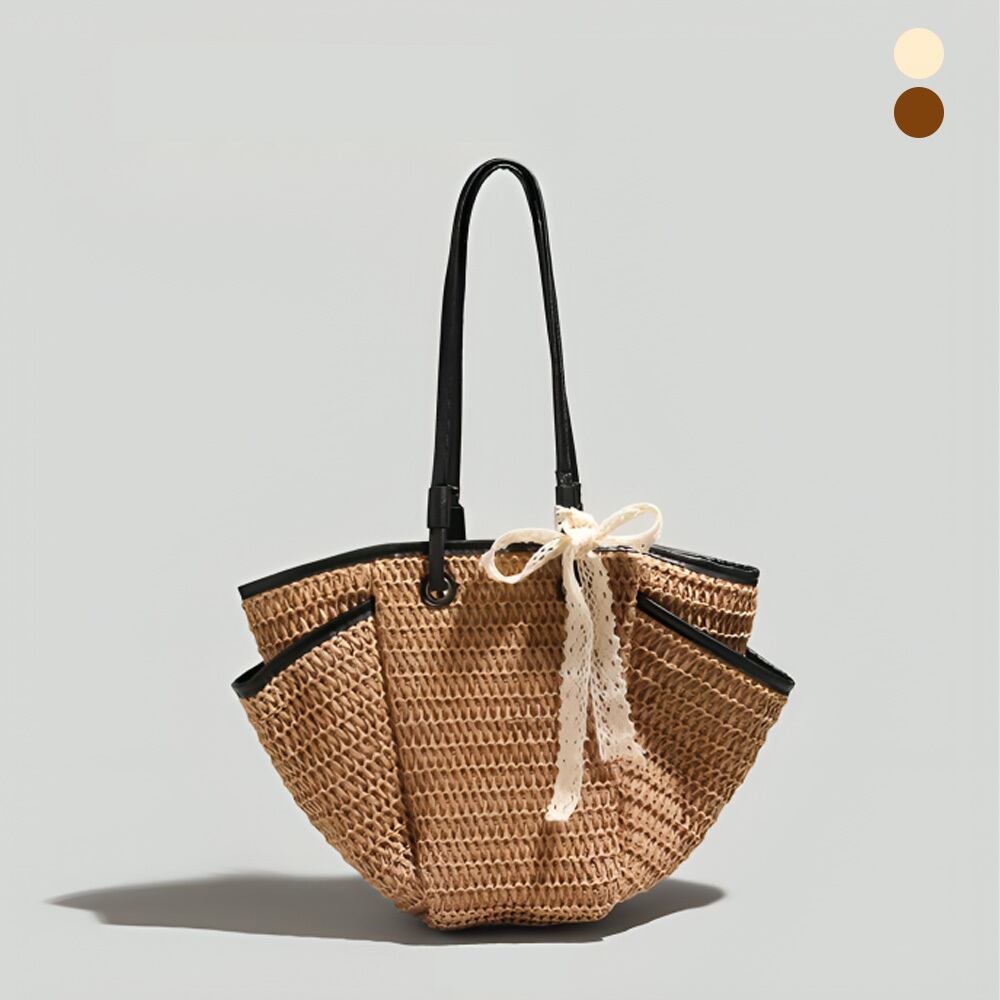 ブラックラインサイドオーバーラップカゴトートバッグ