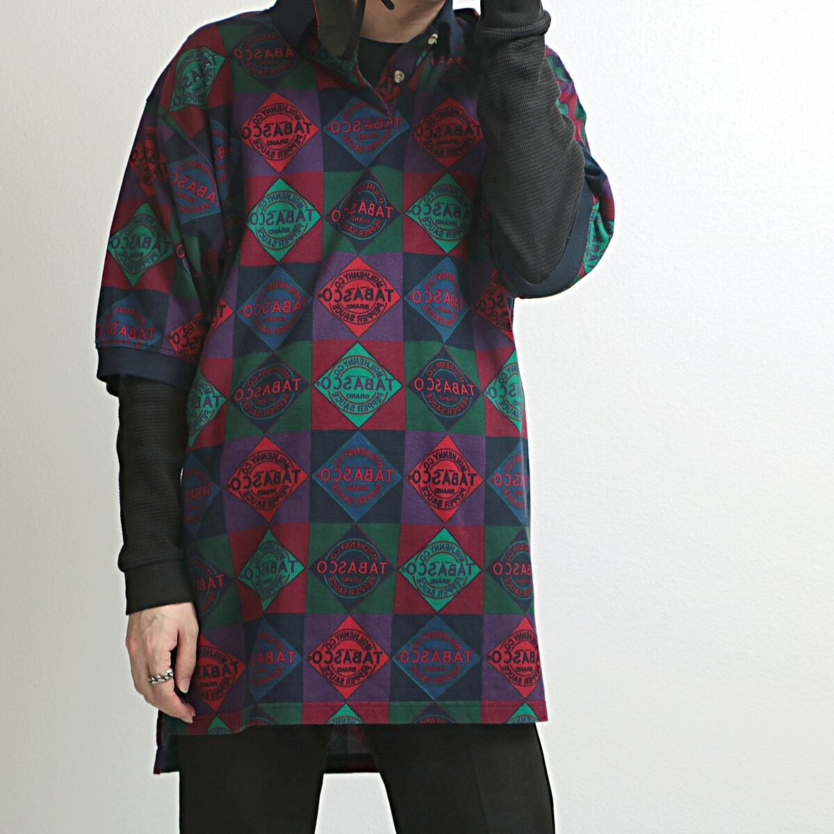 90s~ Tabasco タバスコ 総柄 ロゴ ポロシャツ 古着 used