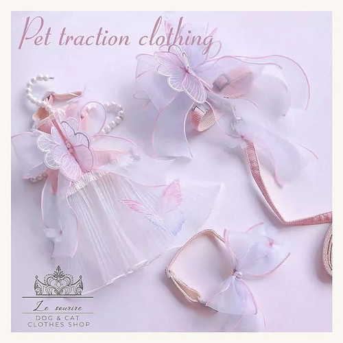 予約【№B03634-2】蝶々モチーフ チュールワンピorベスト ハーネス(リード付き)