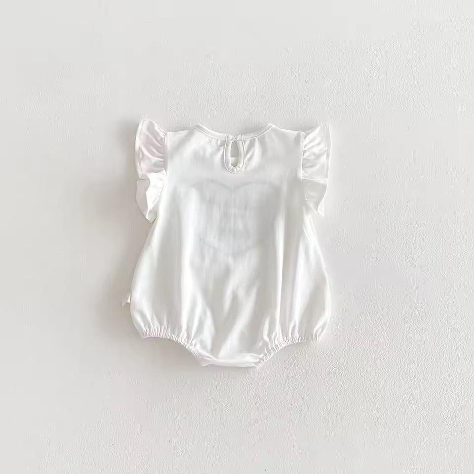 レースハートフリルショルダーロンパース