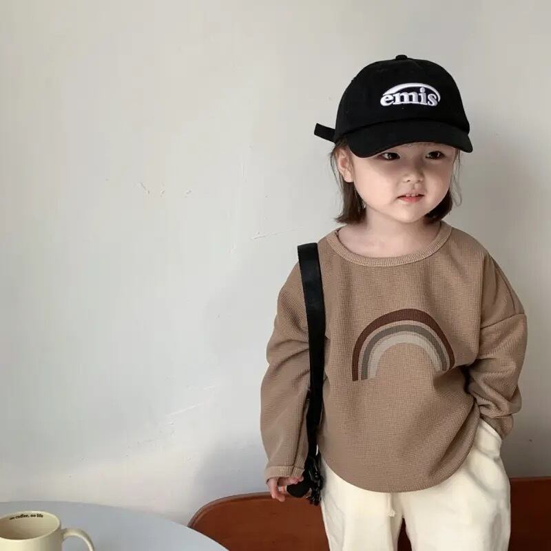 【取寄】シンプルかわいいレインボーワッフルカットソー