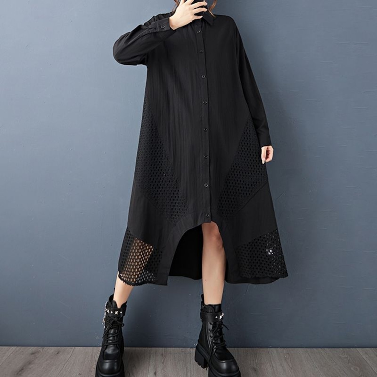 ドット パンチング シャツワンピース  00221