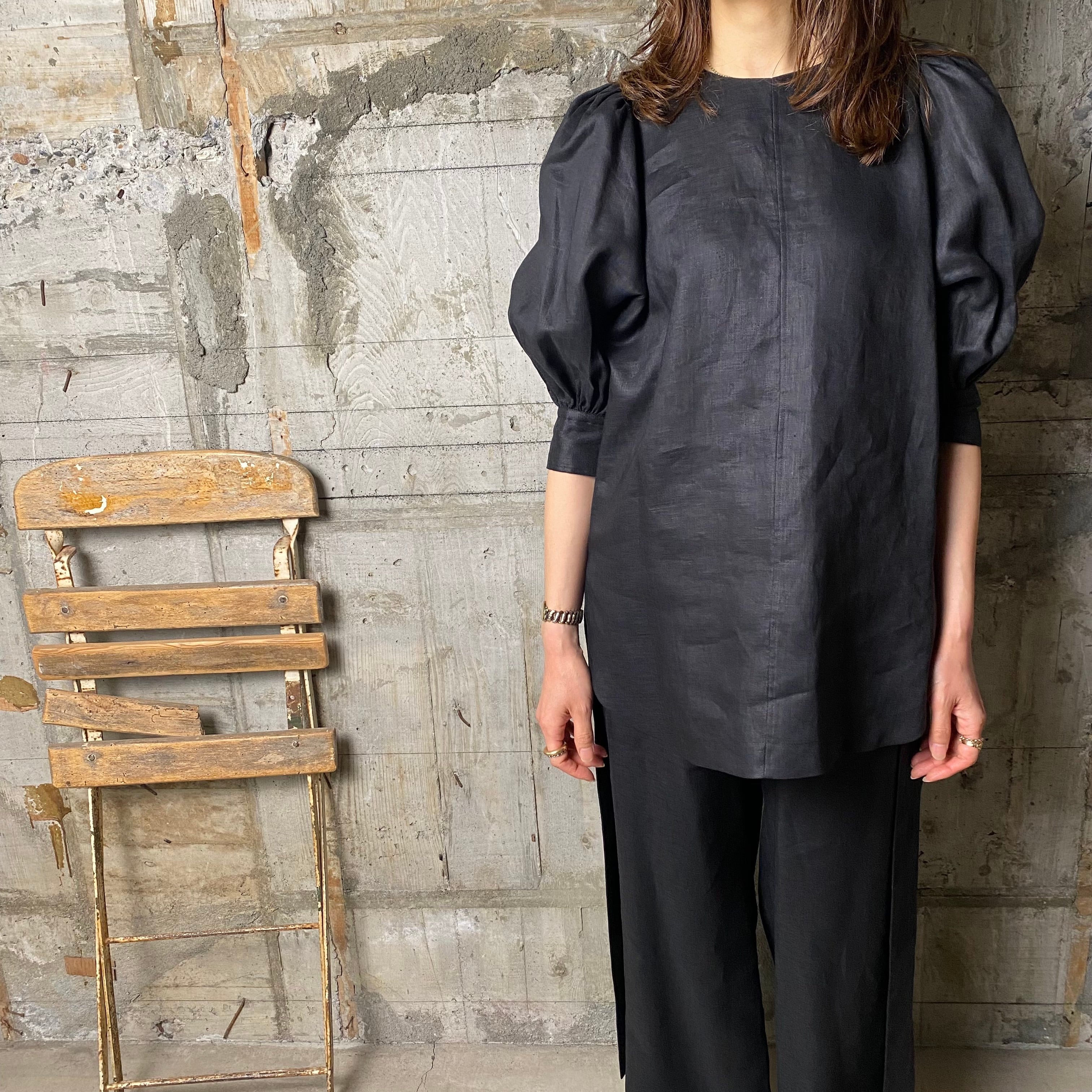 HYKE【ハイク】LINEN BALLOON SLEEVE BLOUSE (15193 / BLACK