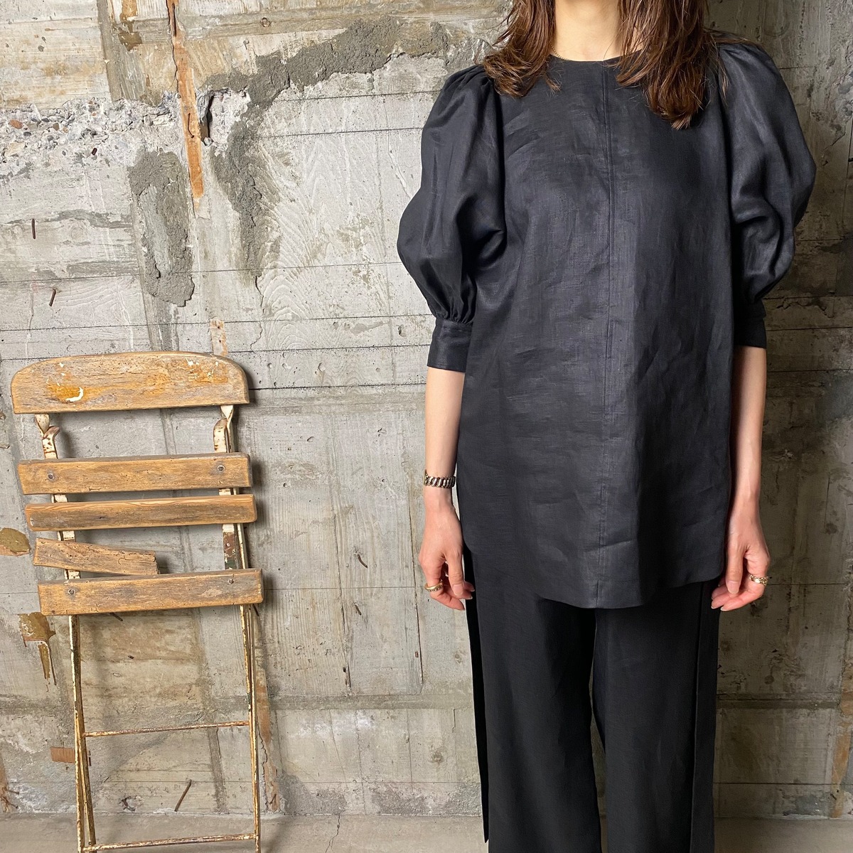 HYKE【ハイク】LINEN BALLOON SLEEVE BLOUSE (15193 / BLACK 