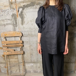 HYKE【ハイク】LINEN BALLOON SLEEVE  BLOUSE (15193 / BLACK ).