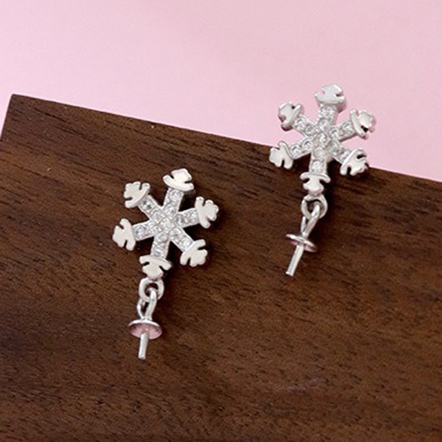 芯立て スノーフレークCZ  S925  ピアスセッティング  SV