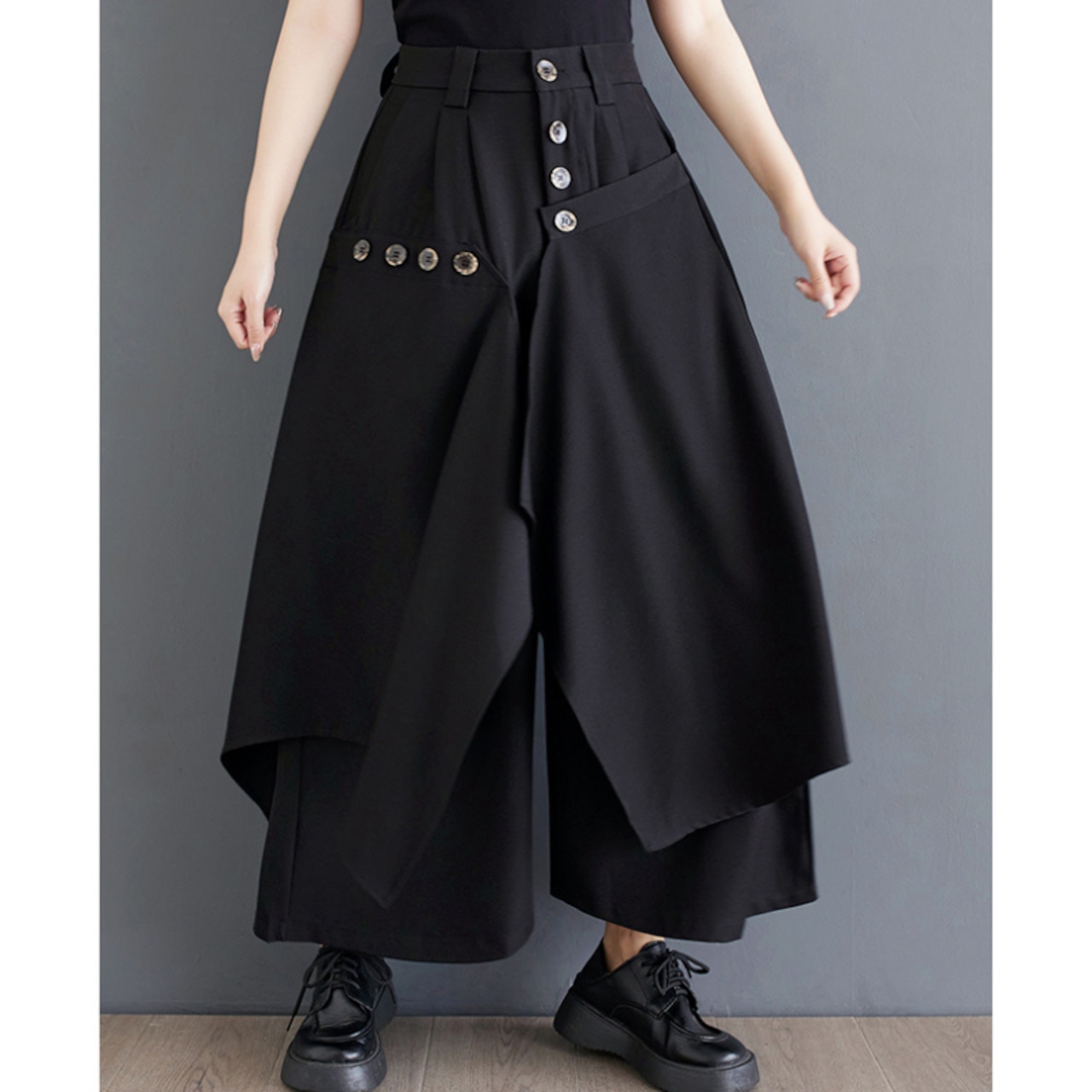 ボタンディテール アシンメ ロングキュロット 00012