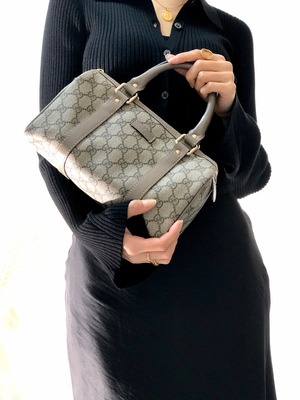 GUCCI グッチ GG柄 PVC レザー ボストンバッグ ハンドバッグ ベージュ  