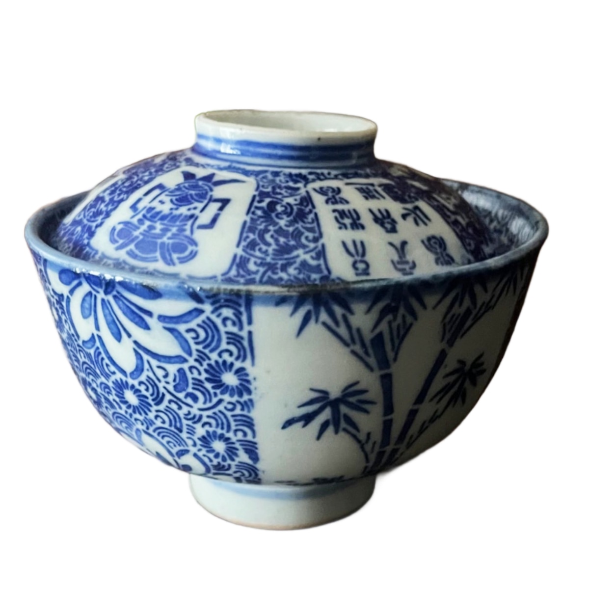 明治期】伊万里染付印判手蓋物碗 バラ売り1客 直径10.5cm×高さ6cm | 古