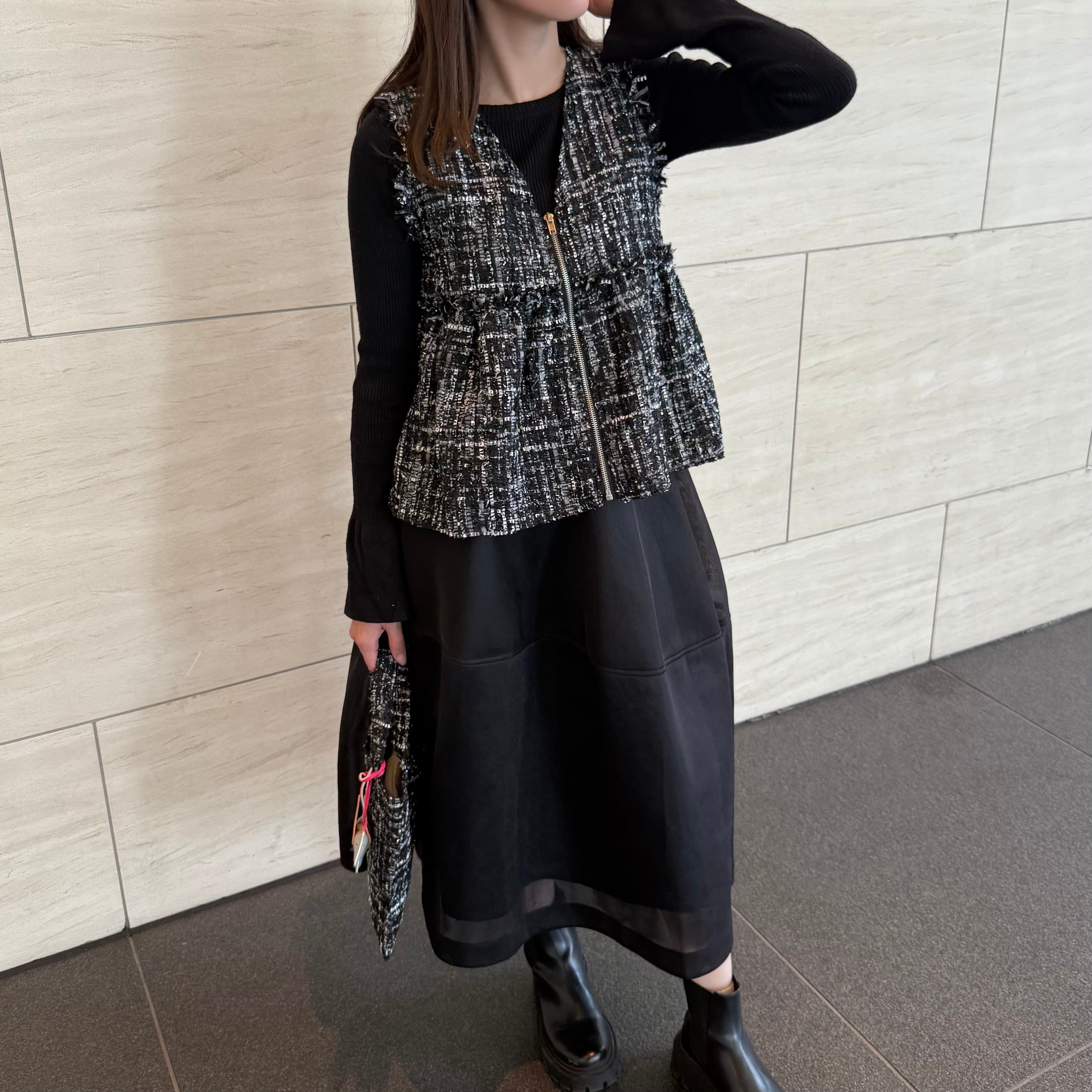 ツイードペプラムベスト[60001] | conforobe(コンフォローブ)