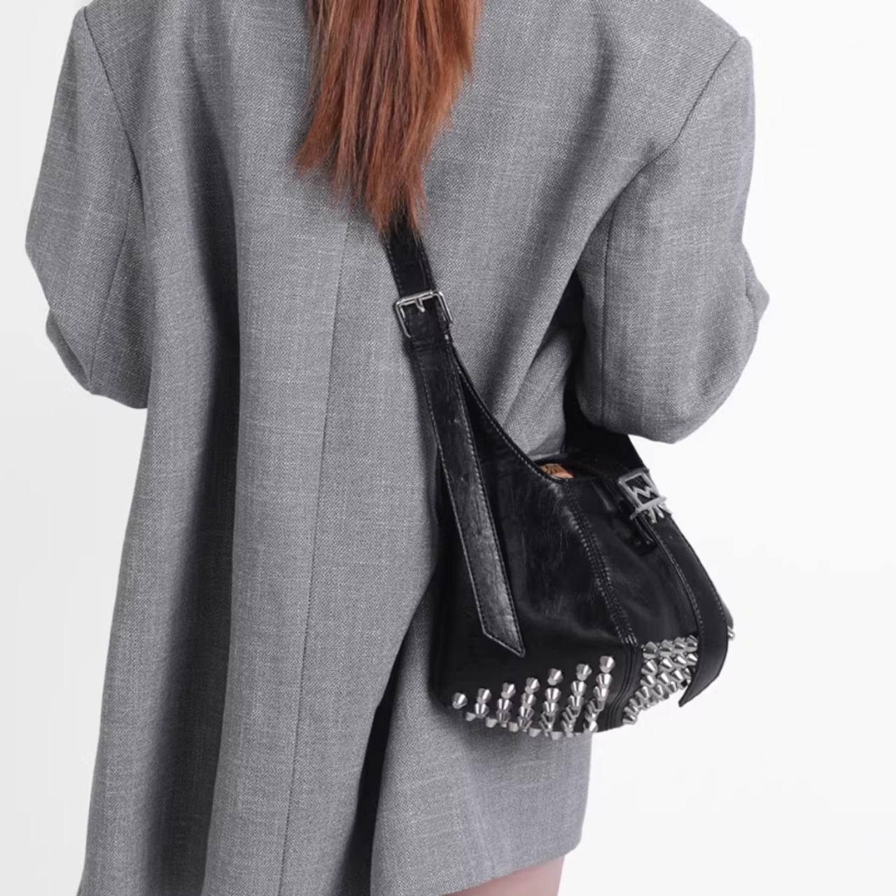 Studded Biker Style Bucket Tote, Original Design Versatile Crossbody Bag (ME305)