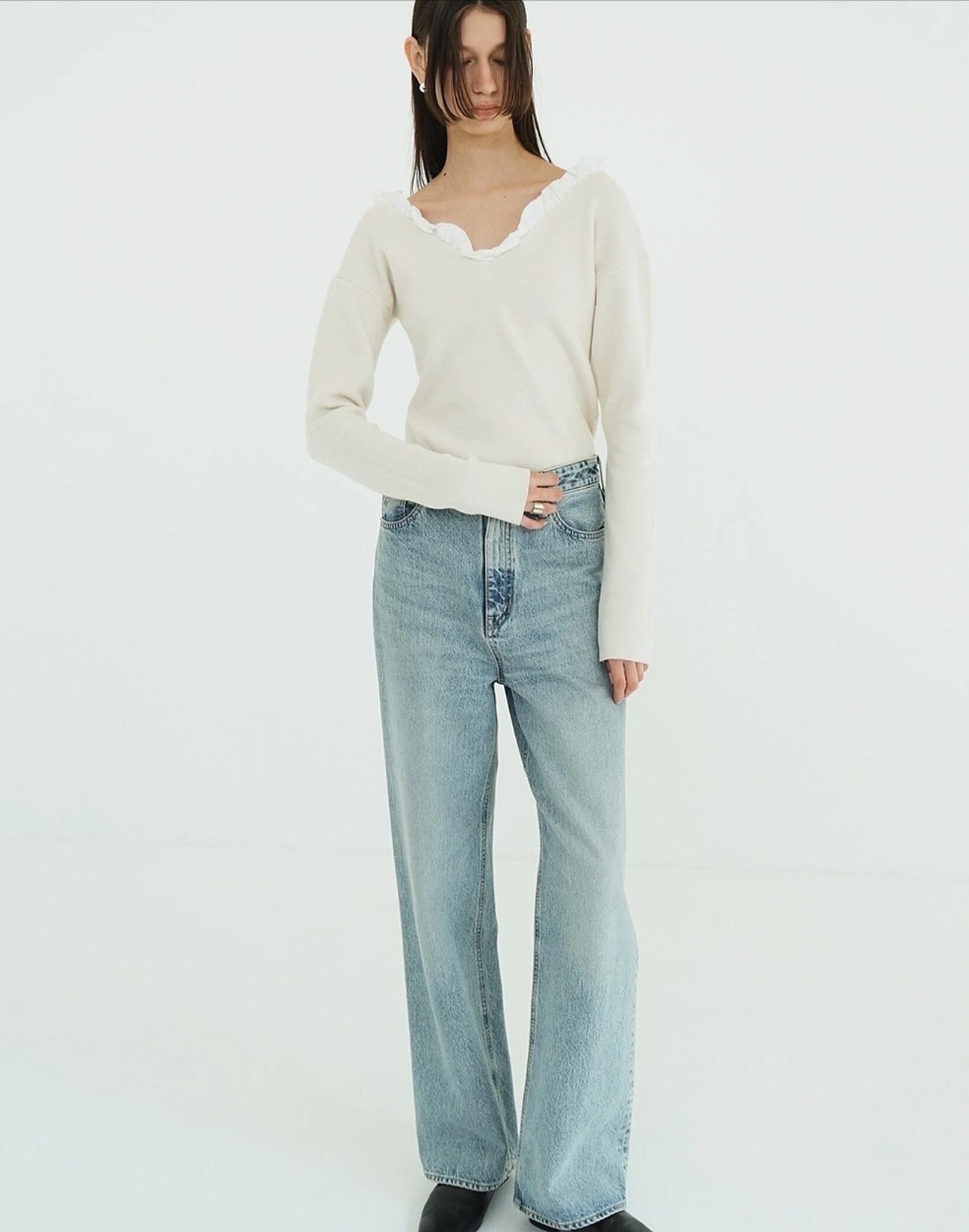 CLANE FRILL V NECK KNIT TOPS | FLICKA ASHIYA