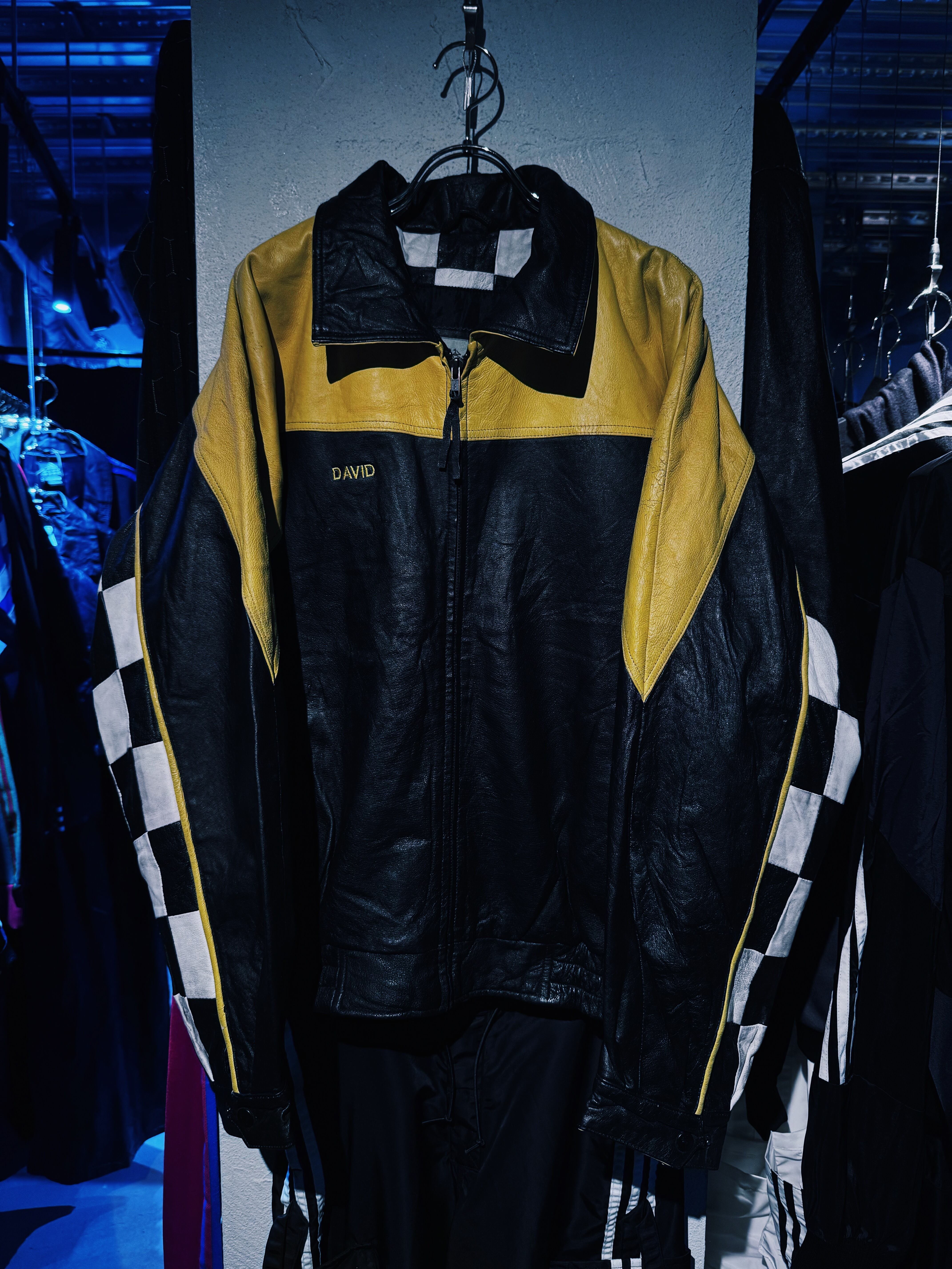 【D4C】90's vintage switching color design leather single racing jacket