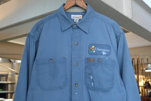 【希少】Charvet ビスポークシャツ SAXブルー L程度 00's Carhartt distressed saxe-blue work Shirt 