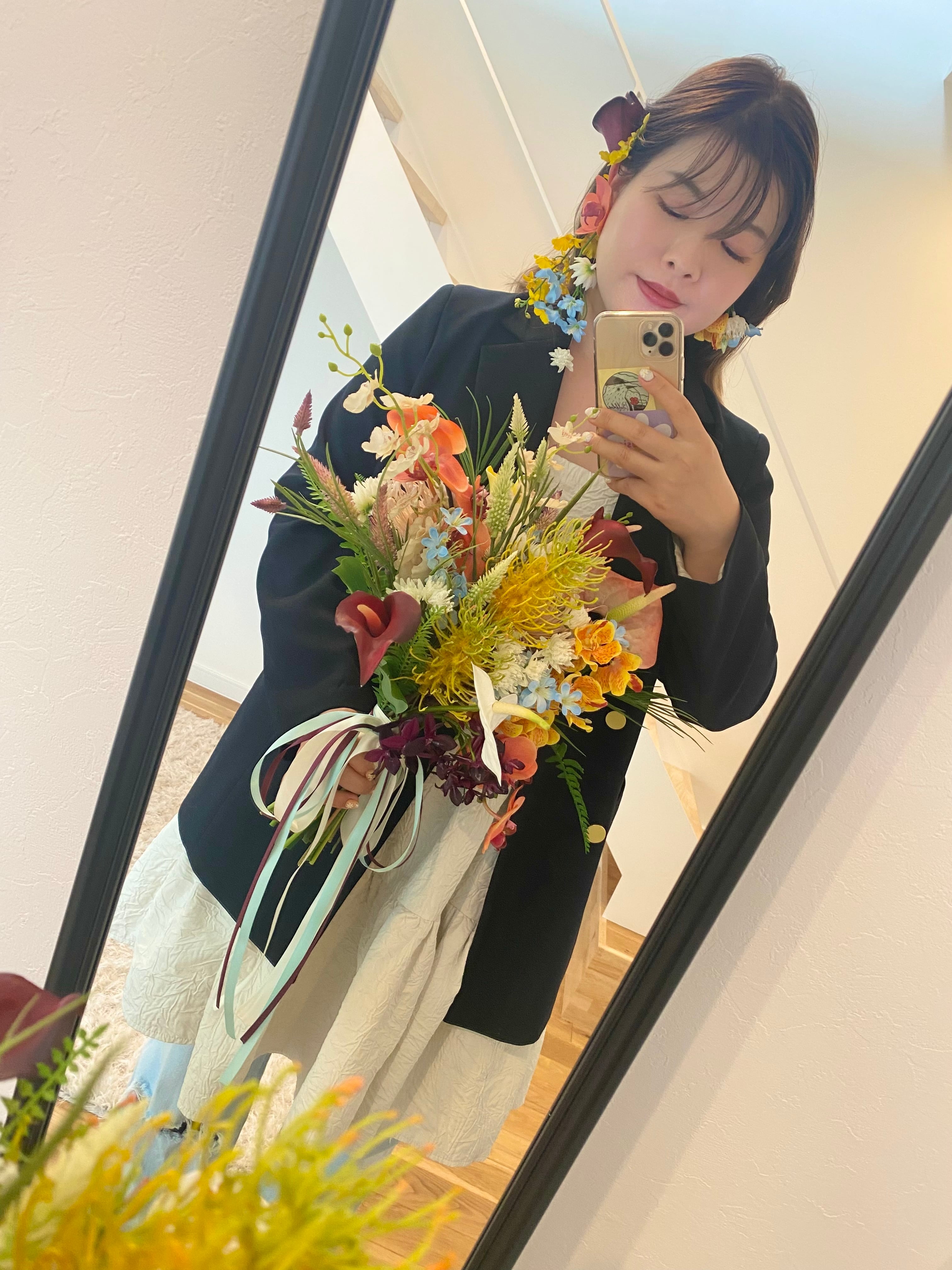 ウェディング】ブーケ・ブートニア・イヤーカフ3点セット