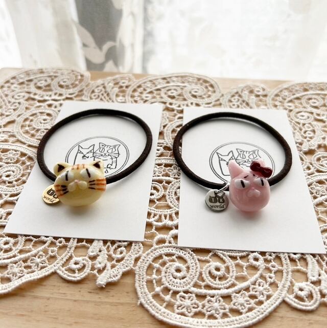 受注生産)ときめき♡ねこの2WAYヘアゴム(ロゴプレート付) 全2種