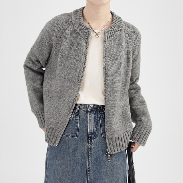 ダブルジップクルーネックニットカーディガン　MR0151