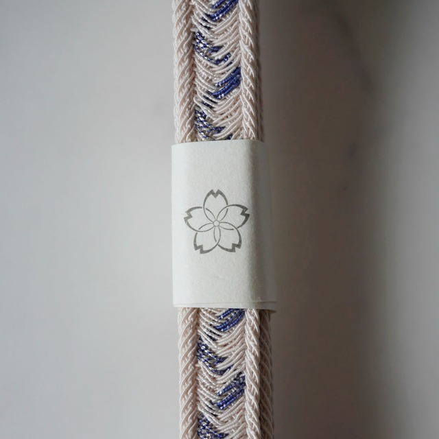 【和小物さくら・帯締め】アイボリー×藍×銀　両畝矢羽根組み夏用帯締め　No.250715③