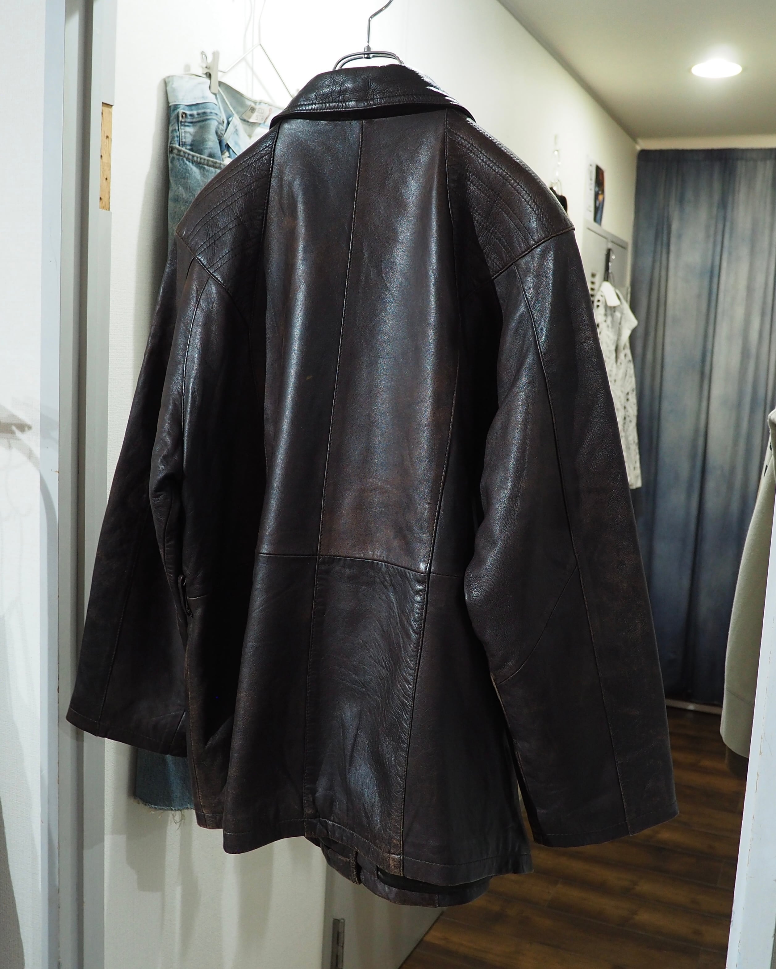 1990s " 変形 " Diagonal Zipper Design Vintage Lamb Leather Jacket