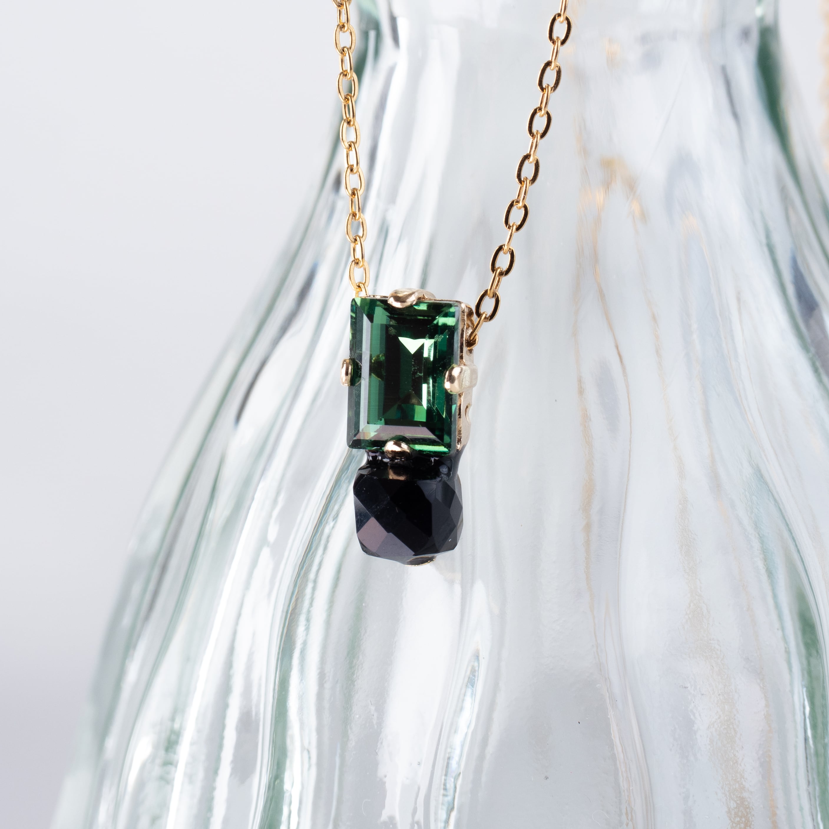 モスグリーン×ブラックオニキス ネックレス サージカルステンレス製