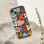 受注生産 iPhoneケース 魚と太陽の民芸シンボル柄｜海モチーフ FMSY089A