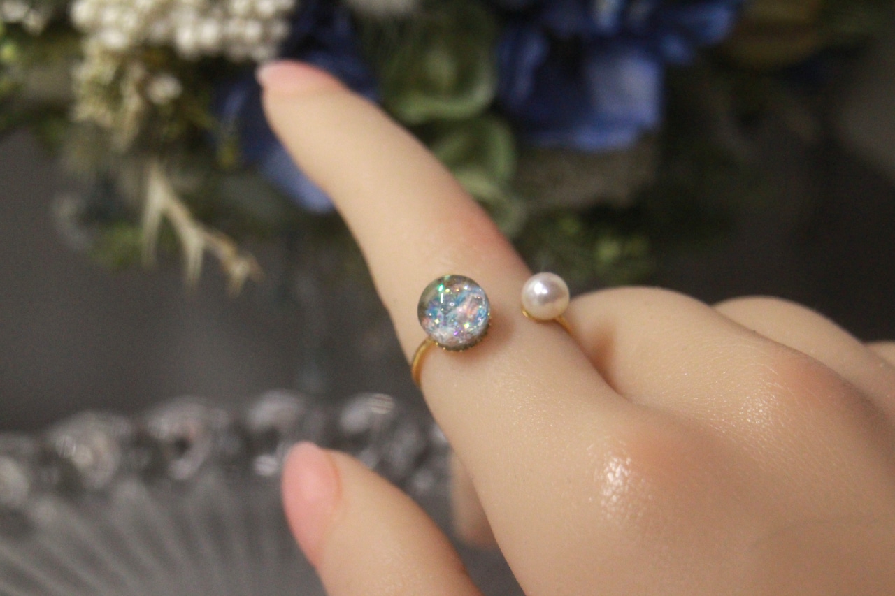 【抽選販売】新色追加【選べる8色】絵画と国産あこや真珠を纏う Lumière ring 【受注制作】