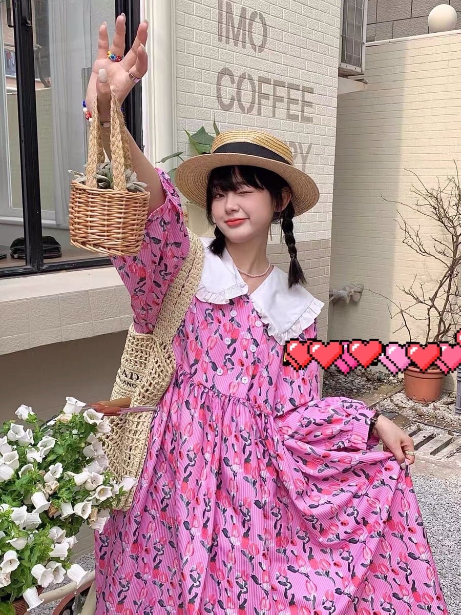 ワンピース ピンク オレンジ ワンピース リボン 上品 発表会