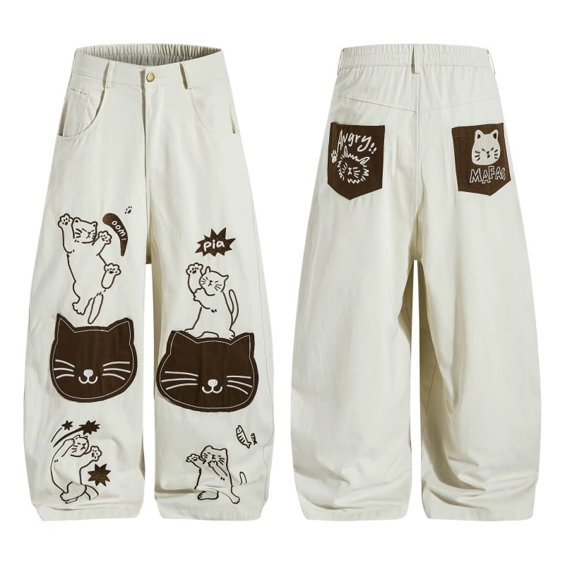 ✿猫の顔がいっぱいで可愛いすぎる！【BIBULUシリーズ】☆デニムパンツ