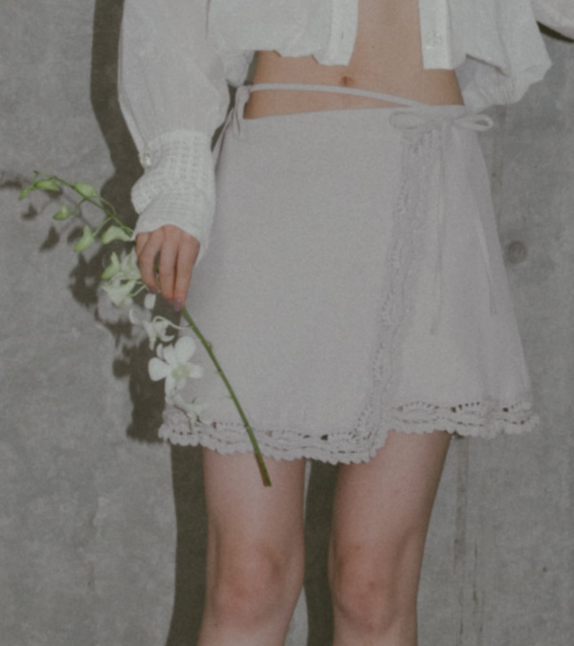 Crochet edging wrap skirt・C/♯gray