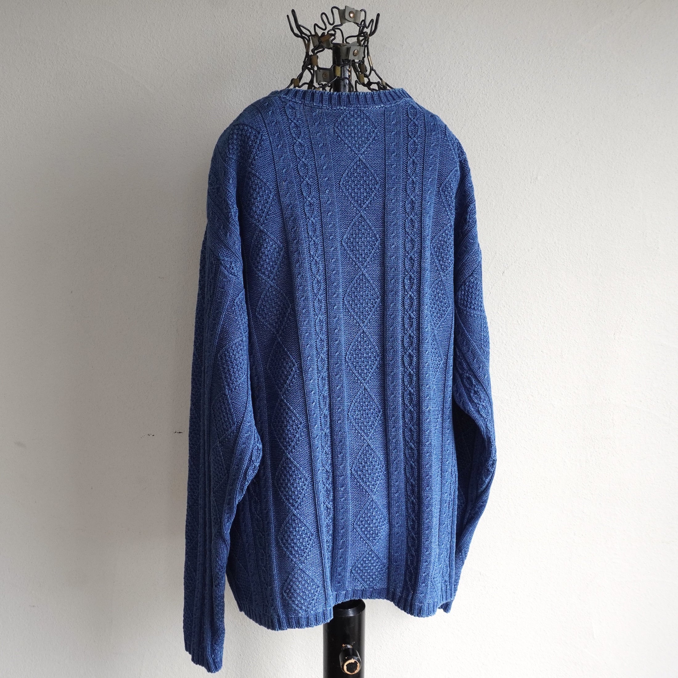 1980's USA製 [L.L.Bean] インディゴ染め 100%コットン ケーブルニット
